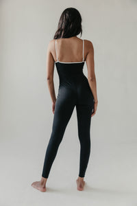Black Contrast Seam Strappy Jumpsuits - WHITESMOKE