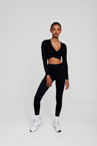 Black Crossover Longsleeve Crop Top - WHITESMOKE