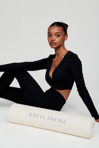 Black Crossover Longsleeve Crop Top - WHITESMOKE