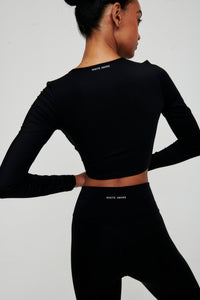 Black Crossover Longsleeve Crop Top - WHITESMOKE