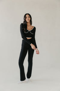 Black Ribbed Flare Trousers - WHITESMOKE