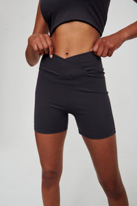 Coal Grey Crossover Waist Shorts - WHITESMOKE