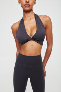 Coal Grey Halterneck Athletic Bra - WHITESMOKE