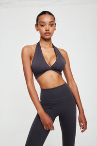 Coal Grey Halterneck Athletic Bra - WHITESMOKE