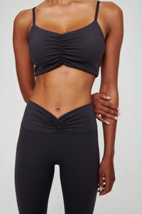 Coal Grey Ruched Athletic Bra - WHITESMOKE