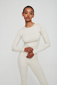 Dove White Longsleeve Ribbed Top - WHITESMOKE