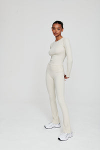 Dove White Longsleeve Ribbed Top - WHITESMOKE