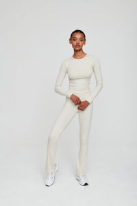 Dove White Longsleeve Ribbed Top - WHITESMOKE