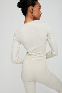 Dove White Longsleeve Ribbed Top - WHITESMOKE