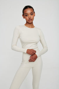 Dove White Longsleeve Ribbed Top - WHITESMOKE