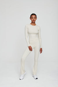 Dove White Ribbed Flare Trousers - WHITESMOKE