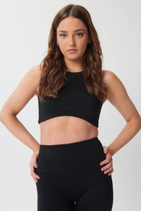 Dynamite Racer-Neck Cropped Tank Bra - Black - WHITESMOKE