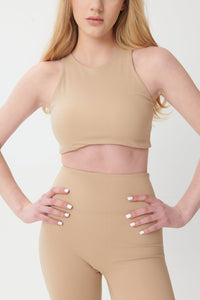 Dynamite Racer-Neck Cropped Tank Bra - Sand - WHITESMOKE