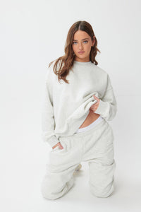 Hygge Cosy Oversized Sweatshirt - Light Grey Marl - WHITESMOKE