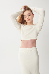 Hygge Soft Cotton Long Sleeve Top - Blanc - WHITESMOKE