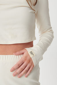 Hygge Soft Cotton Long Sleeve Top - Blanc - WHITESMOKE