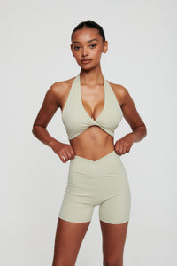 Moss Green Crossover Waist Shorts - WHITESMOKE