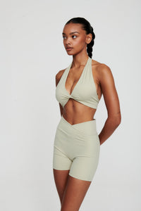 Moss Green Crossover Waist Shorts - WHITESMOKE