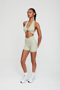 Moss Green Crossover Waist Shorts - WHITESMOKE