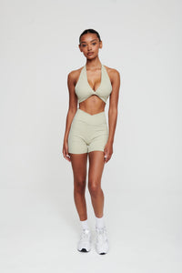 Moss Green Crossover Waist Shorts - WHITESMOKE