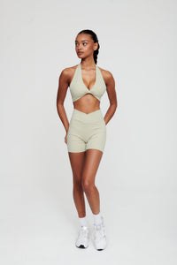 Moss Green Crossover Waist Shorts - WHITESMOKE