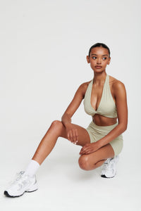 Moss Green Halterneck Athletic Bra - WHITESMOKE