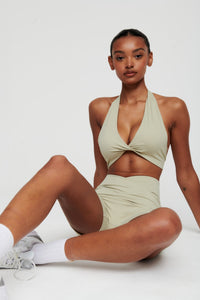 Moss Green Halterneck Athletic Bra - WHITESMOKE