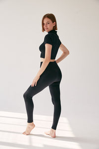 Rib Leggings- Black - WHITESMOKE