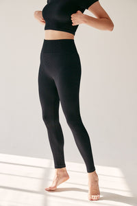 Rib Leggings- Black - WHITESMOKE