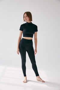 Rib Leggings- Black - WHITESMOKE