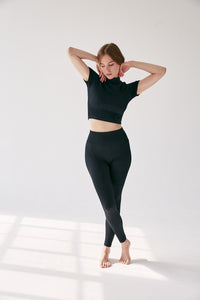 Rib Leggings- Black - WHITESMOKE