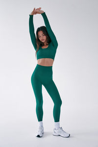 Rib Scoop Neck Long Sleeve Top - Eden Green - WHITESMOKE