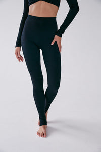 Rib Split Leggings - Black - WHITESMOKE