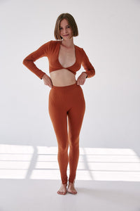 Rib Split Leggings - Tawny Brown - WHITESMOKE