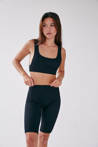 Rib Square Neck Crop Top - Black - WHITESMOKE