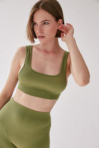 Rib Square Neck Crop Top - Olive - WHITESMOKE