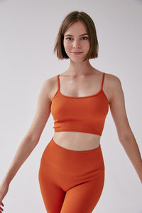 Rib Strappy Crop Top - Tangerine - WHITESMOKE