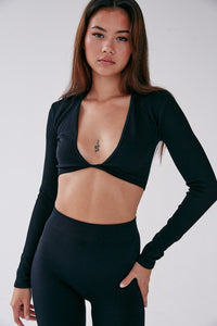 Rib Twist Crop Top - Black - WHITESMOKE