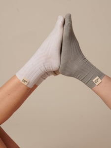 Ribbed Cotton 2 Pack Socks - WHITESMOKE