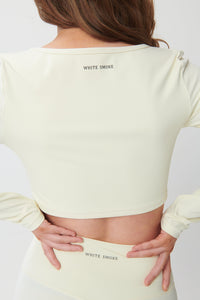 SCULPTFORM Long Sleeve Square Neck Cropped Top - Blanc - WHITESMOKE