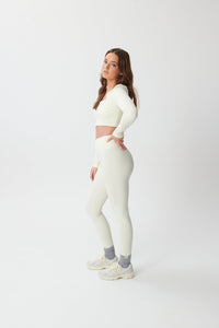 SCULPTFORM Long Sleeve Square Neck Cropped Top - Blanc - WHITESMOKE