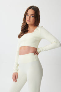 SCULPTFORM Long Sleeve Square Neck Cropped Top - Blanc - WHITESMOKE