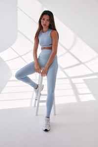 Seamless Cross Rib Leggings - Sky Blue - WHITESMOKE