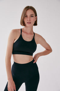 Seamless Rib Cross back Bra - Black - WHITESMOKE