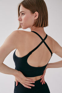 Seamless Rib Cross back Bra - Black - WHITESMOKE