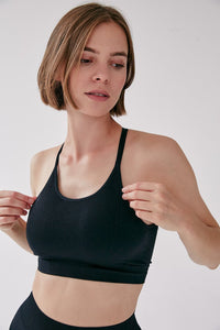 Seamless Rib Cross back Bra - Black - WHITESMOKE