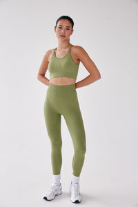 Seamless Rib Cross back Bra - Olive - WHITESMOKE