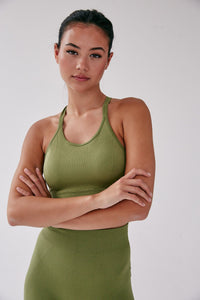 Seamless Rib Cross back Bra - Olive - WHITESMOKE