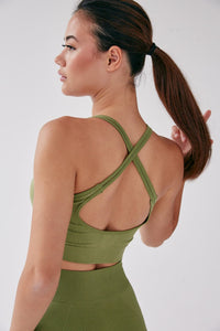 Seamless Rib Cross back Bra - Olive - WHITESMOKE