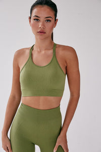 Seamless Rib Cross back Bra - Olive - WHITESMOKE